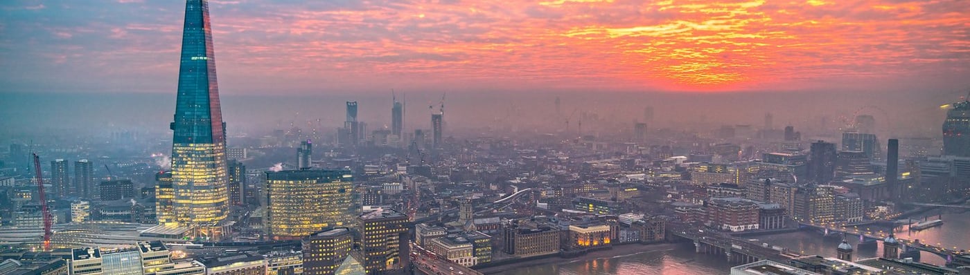 London skyline with a sunset