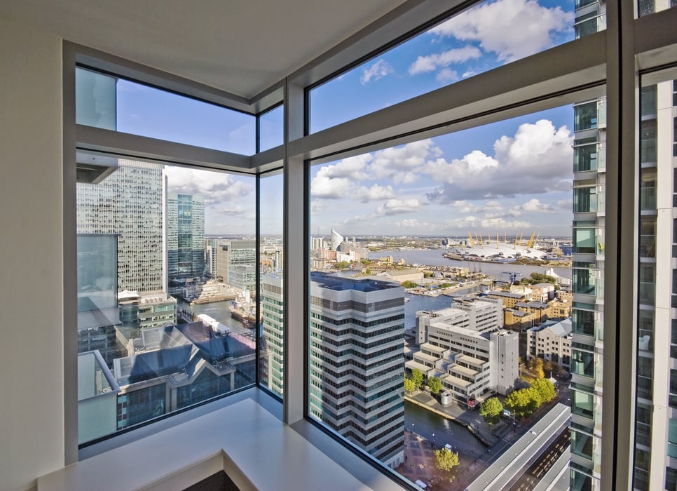 View of the skyline around The O2 arena from a tall building