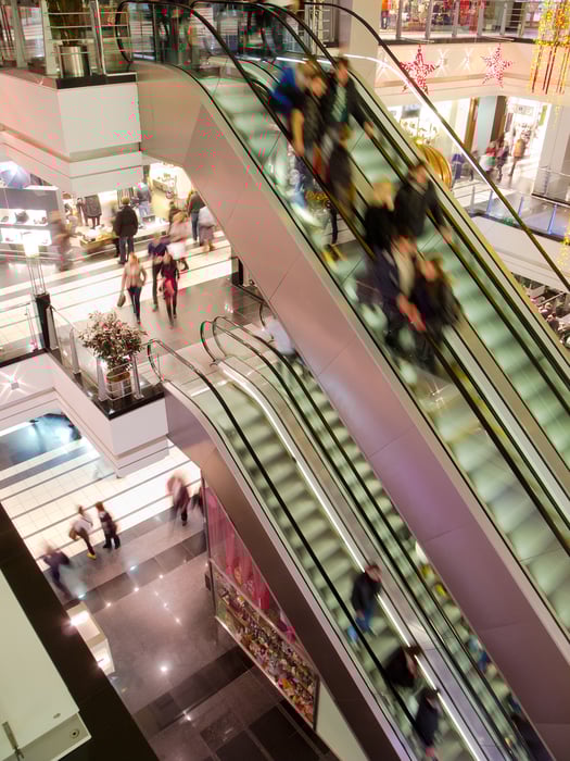 People in the multilevel mall, motion blurred