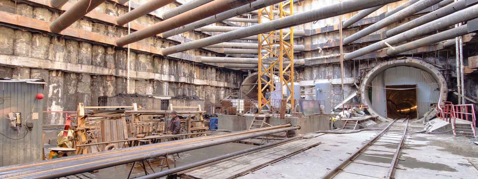 A large huge ditch pit tunnel timelapse at the construction site of the underground metro station line.
