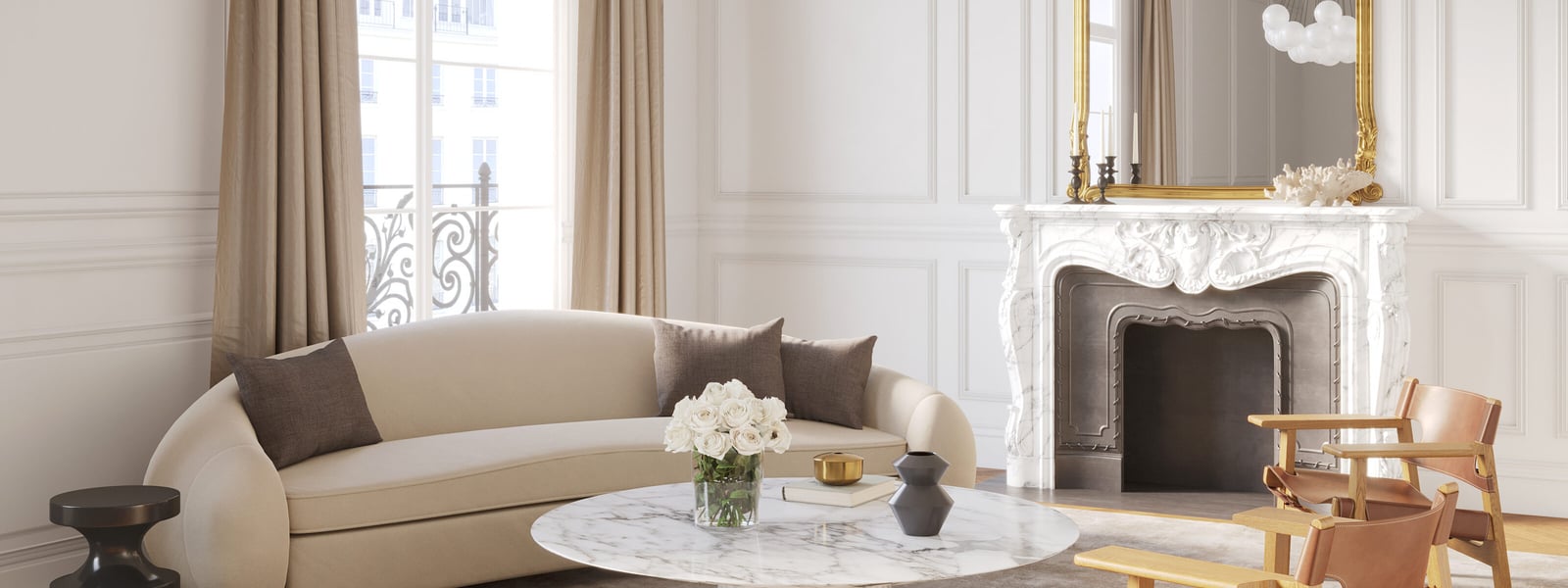 Image showing the inside of a luxury home interior, with chairs, sofa and a fireplace