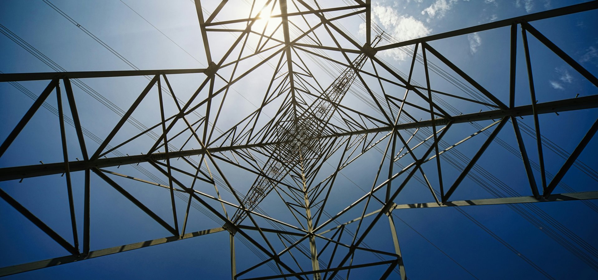 Photo looking up from the bottom of a pylon