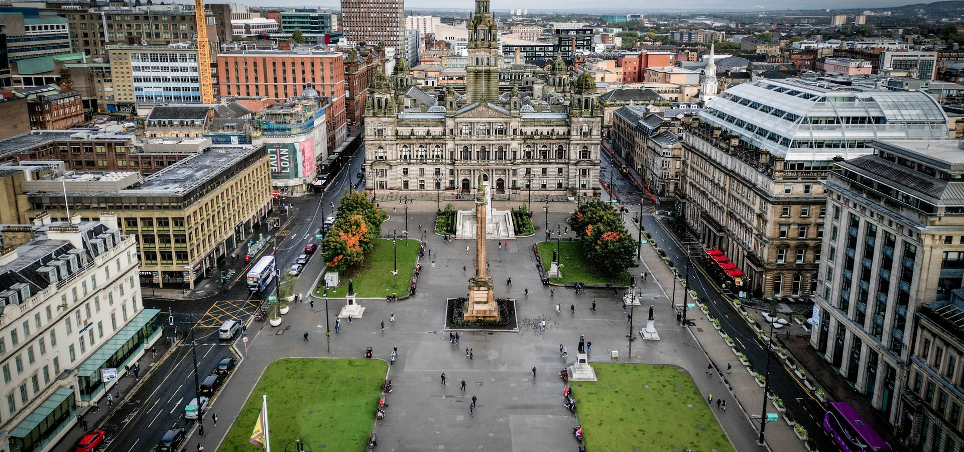 Aerial view of George Square in Glasgow