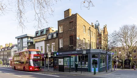 External view of Cluttons estate agents Islington office from Islington Green.