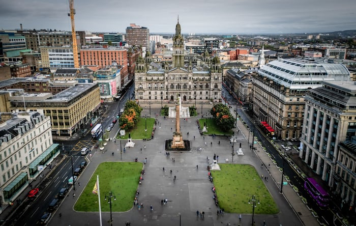 Aerial view of George Square in Glasgow