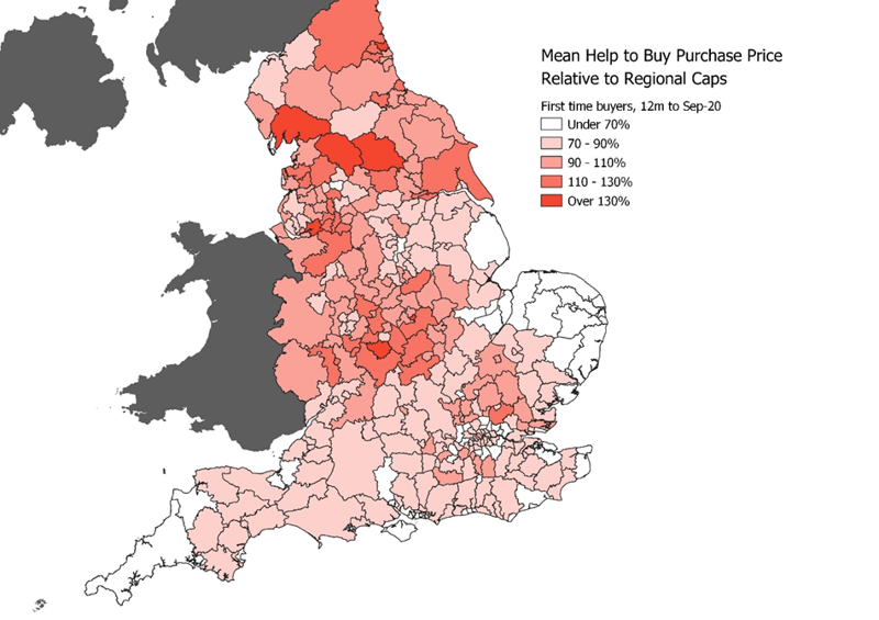 Figure 2: HTB Equity Loan, average FTB values by local authority, 12m to Sep-20