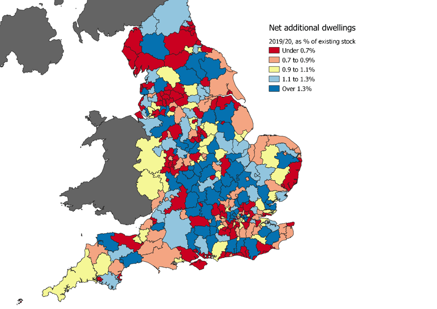 Figure 3: Net additional dwellings as % of existing stock, 2019/20