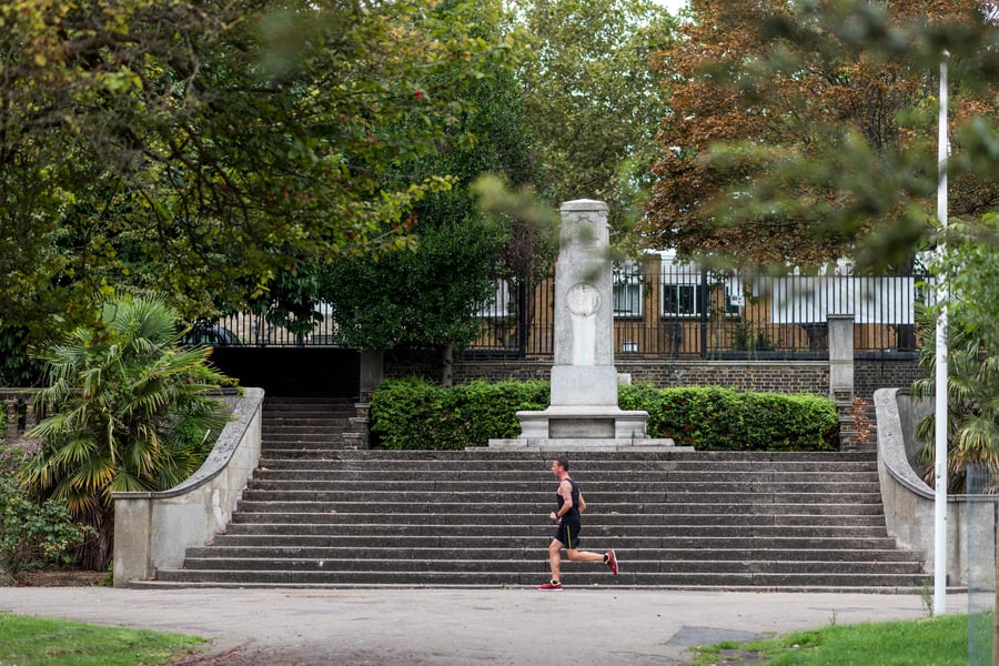 A runner in King Edward Memorial Park, Wapping