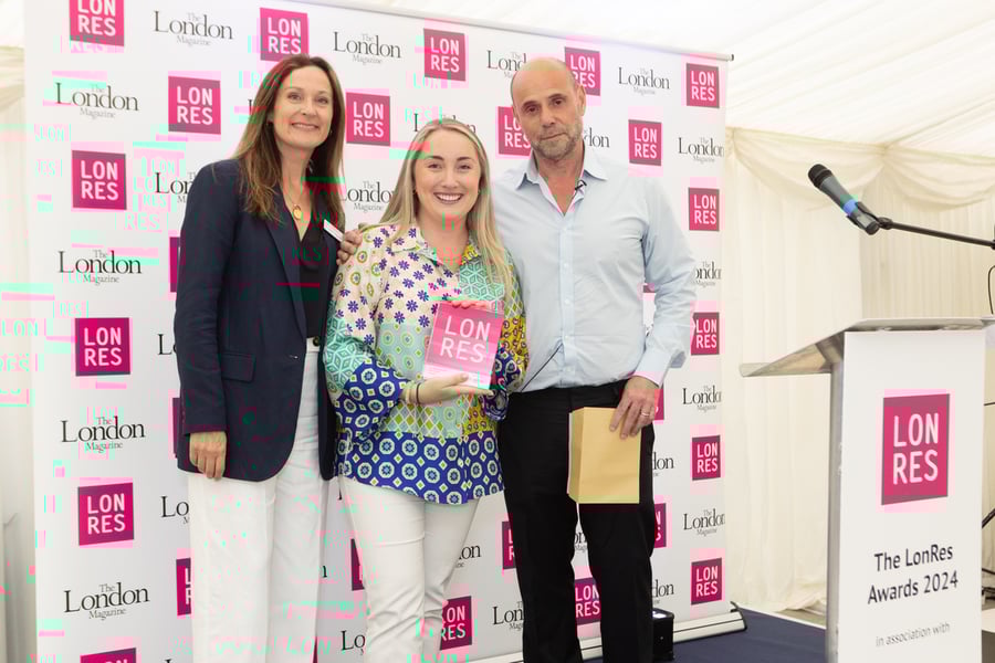Laura Banks, head of Cluttons Wapping, picking up the LonRes Award for Let of the Year East London 2024